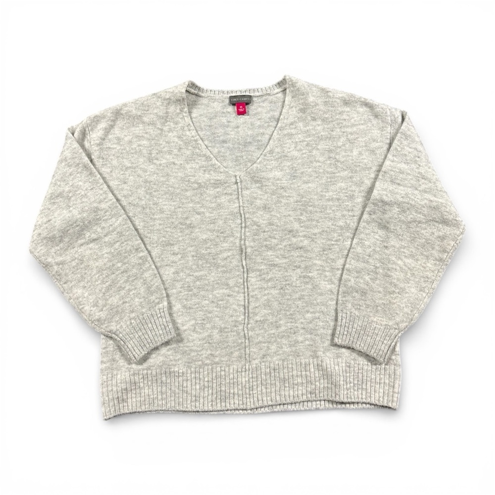 Vince Camuto Women’s XS Light Gray V-Neck Knit Sweater Soft Ribbed Hem